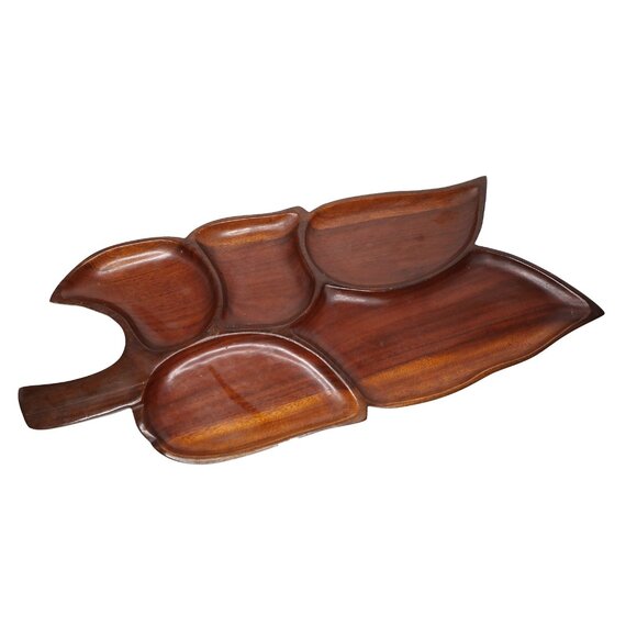 Vintage Mid Century Leaf Shaped Wooden Charcuterie Board Decorative Serving Tray - Picture 13 of 13